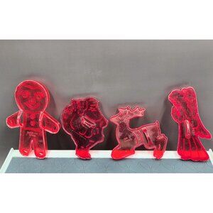 Vintage HRM Loma Red Plastic Christmas Cookie Cutter Lot Gingerbread Man Angel